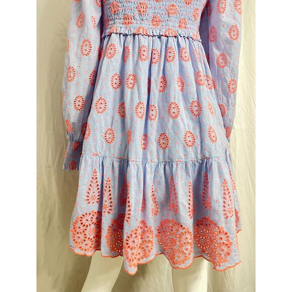 Lilly Pulitzer Rainna Eyelet Smocked Dress Blue Peri Chambray Dobby Eye Small - Picture 4 of 11